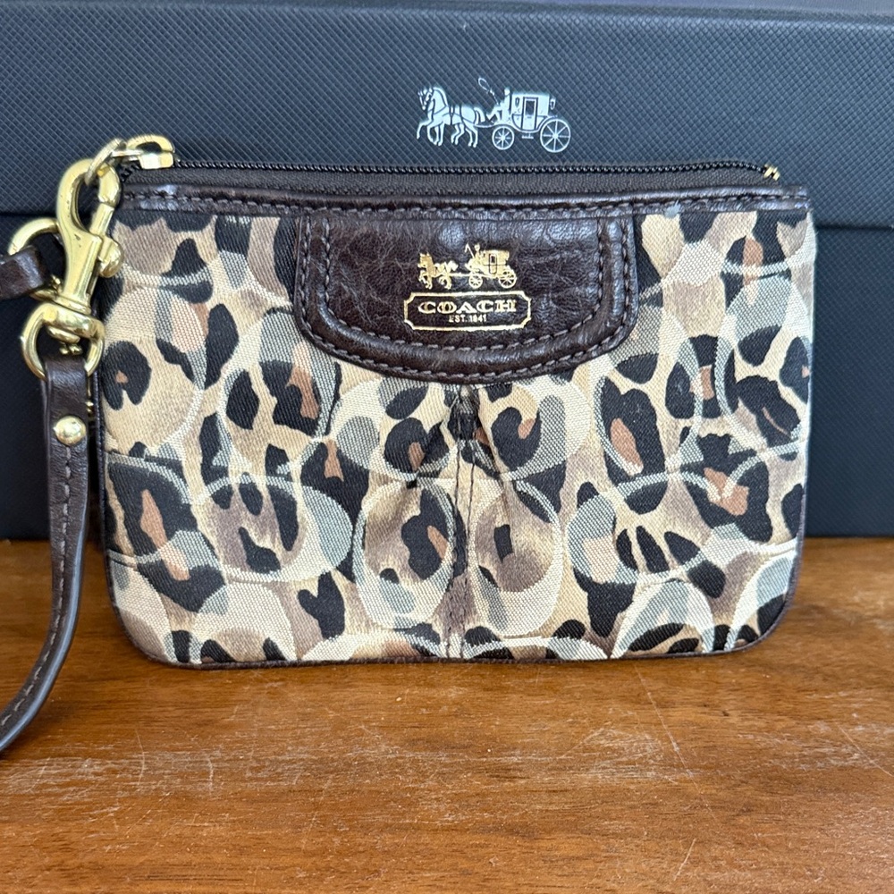 Coach Brown and Tan Animal Print Wristlet